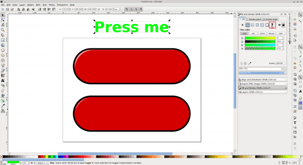 Figure 3: Create the text for your button and unset its fill and stroke attributes.