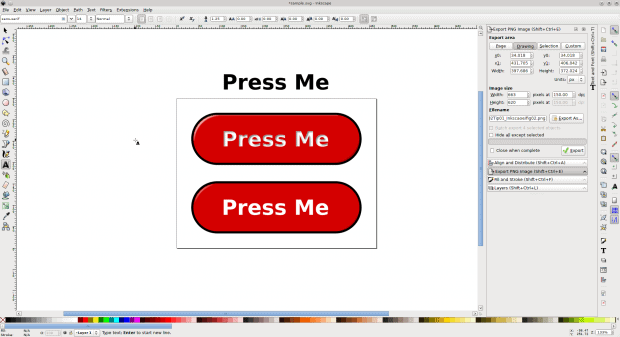 Figure 4: Apply a non-destructive effect to the text in the first button. In this case I made it look hollow.