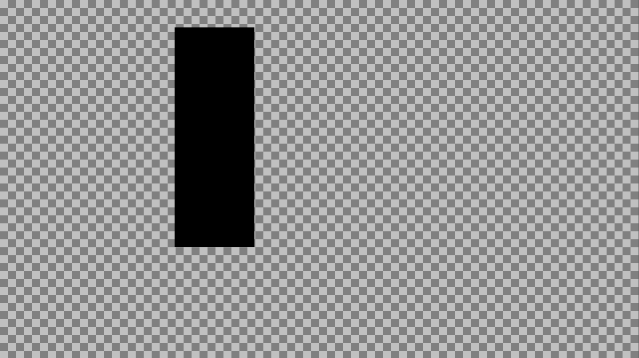For this exercise, you need a mask which consists in a simple rectangle on a transparent background. The size of the whole picture, i.e. the black rectangle on the transparent background, is the size of a frame in the finished movie, in my case 1280x720 pixels, that is, 720p.