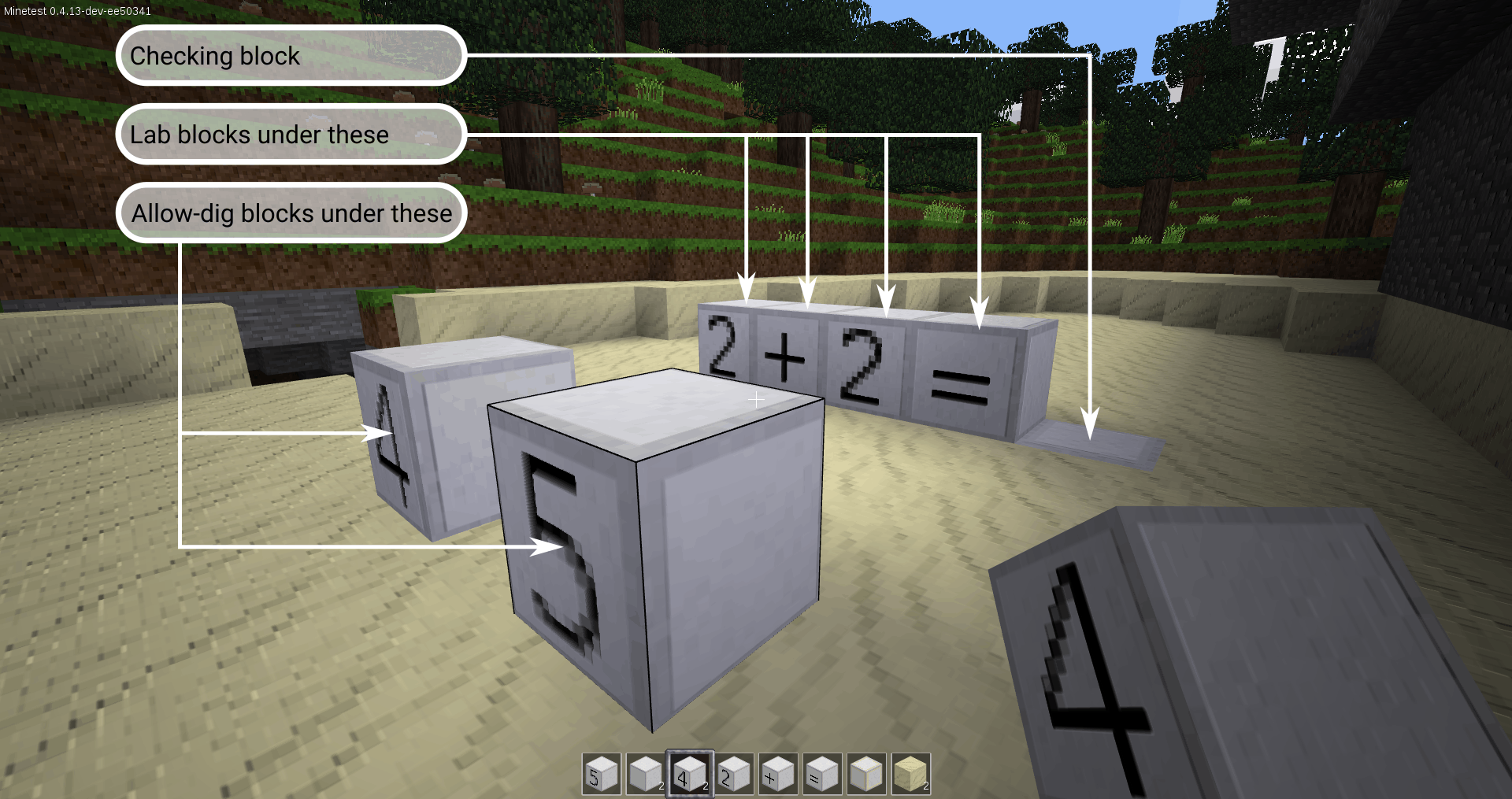 Set up you puzzle on the lab blocks. Put a checking block on the left, and set the blocks with possible answers on allow-dig blocks.