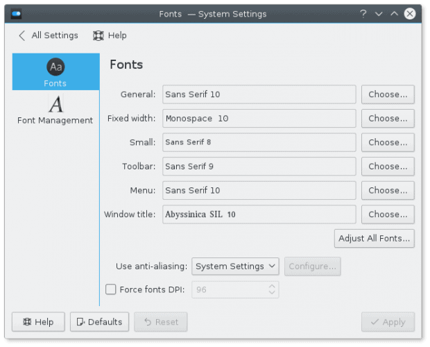Font settings, system wide