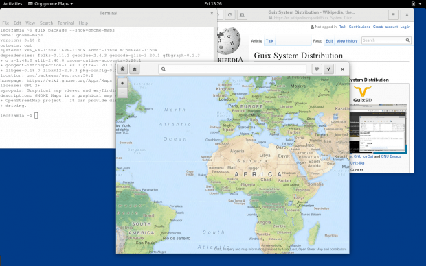 The output of Guix as it installs gnome-maps