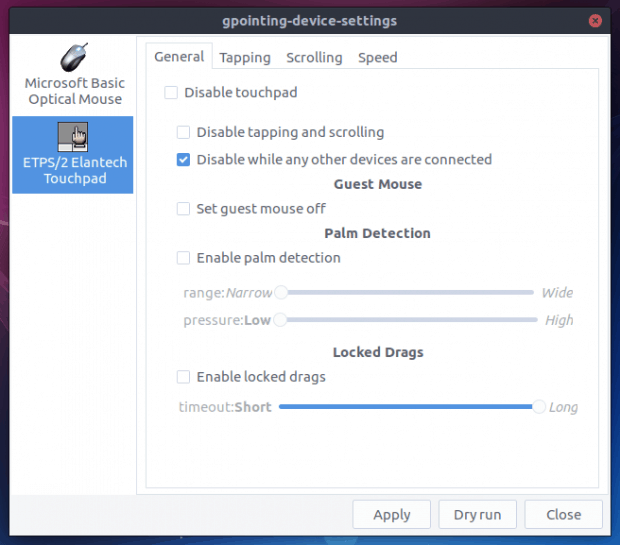 Gpointing device settings