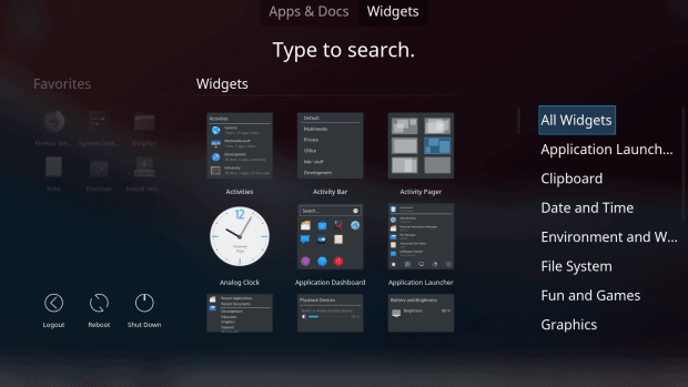 Dashboard, widgets