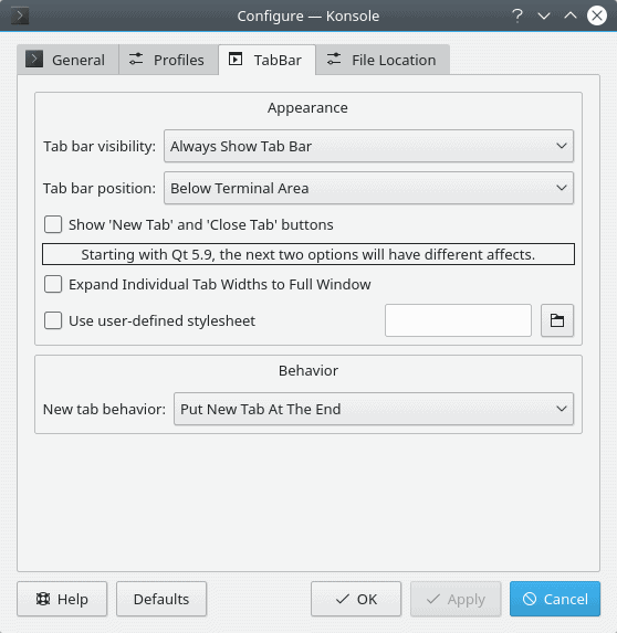 Tab bar settings