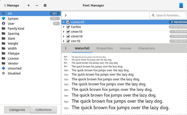 Font Manager, installed